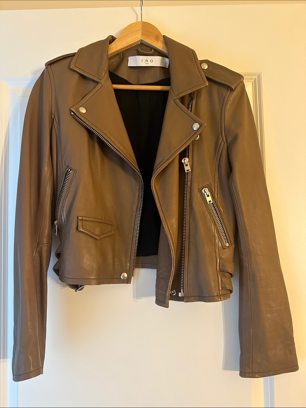 IRO Brown Leather Asymmetric Moto Jacket